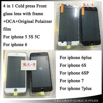 

10pcs/lot AAAA 4 in 1 Cold Press Front Screen Outer Glass with Frame OCA+Polarizer For iPhone 5/5s/5c/6/6p/6s/6sp/7/7p