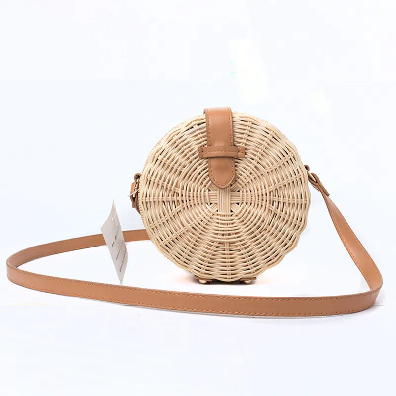 

Summer New Women Straw Bag Bohemian Bali Rattan Beach Handbag Small Circle Lady Vintage Crossbody Handmade Kintted Shoulder Bags