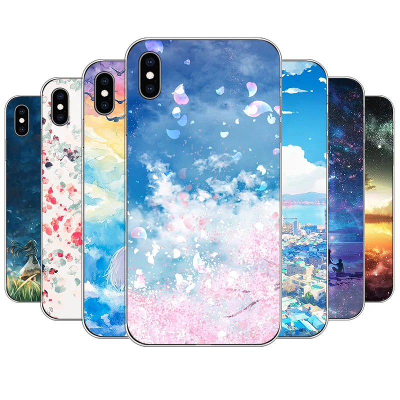 Fashion Silicone Phone Case For Apple iPhone XS MAX Soft TPU Sky Cute Cartoon Back Cover Shockproof Accessories |