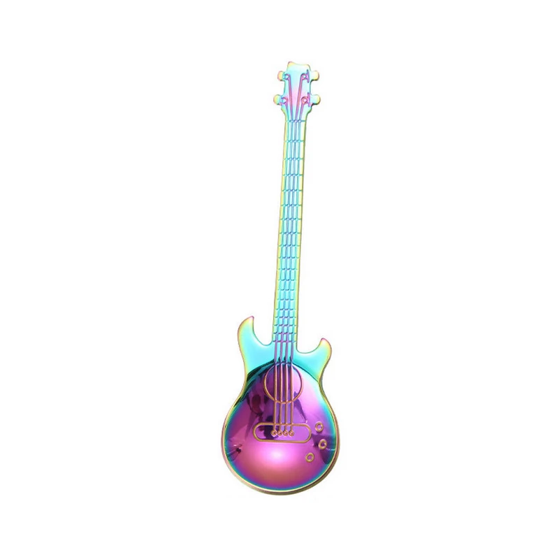 Stainless Steel Rainbow Guitar Shape Coffee Creative Spoons Mixing Scoop Tea Cold Drink Spoon Multipurpose Drinkware