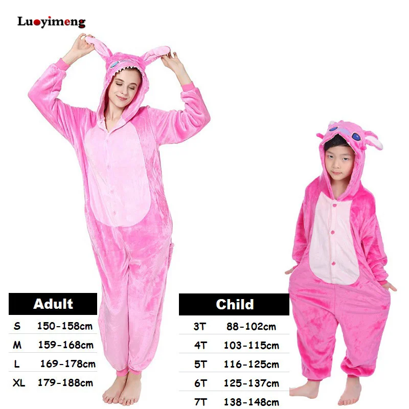 Kids Adults Unicorn Kigurumi Onesie Women Animal Costume Anime Cosplay Onepiece Pyjamas Panda Children Boys Girl Winter Jumpsuit - Цвет: pink stitch