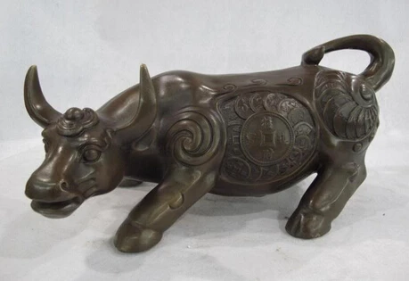 

RHS0251 Chinese Feng Shui Bronze Money Wealth Zodiac Year cattle Bull Oxen Cow Ox Statue