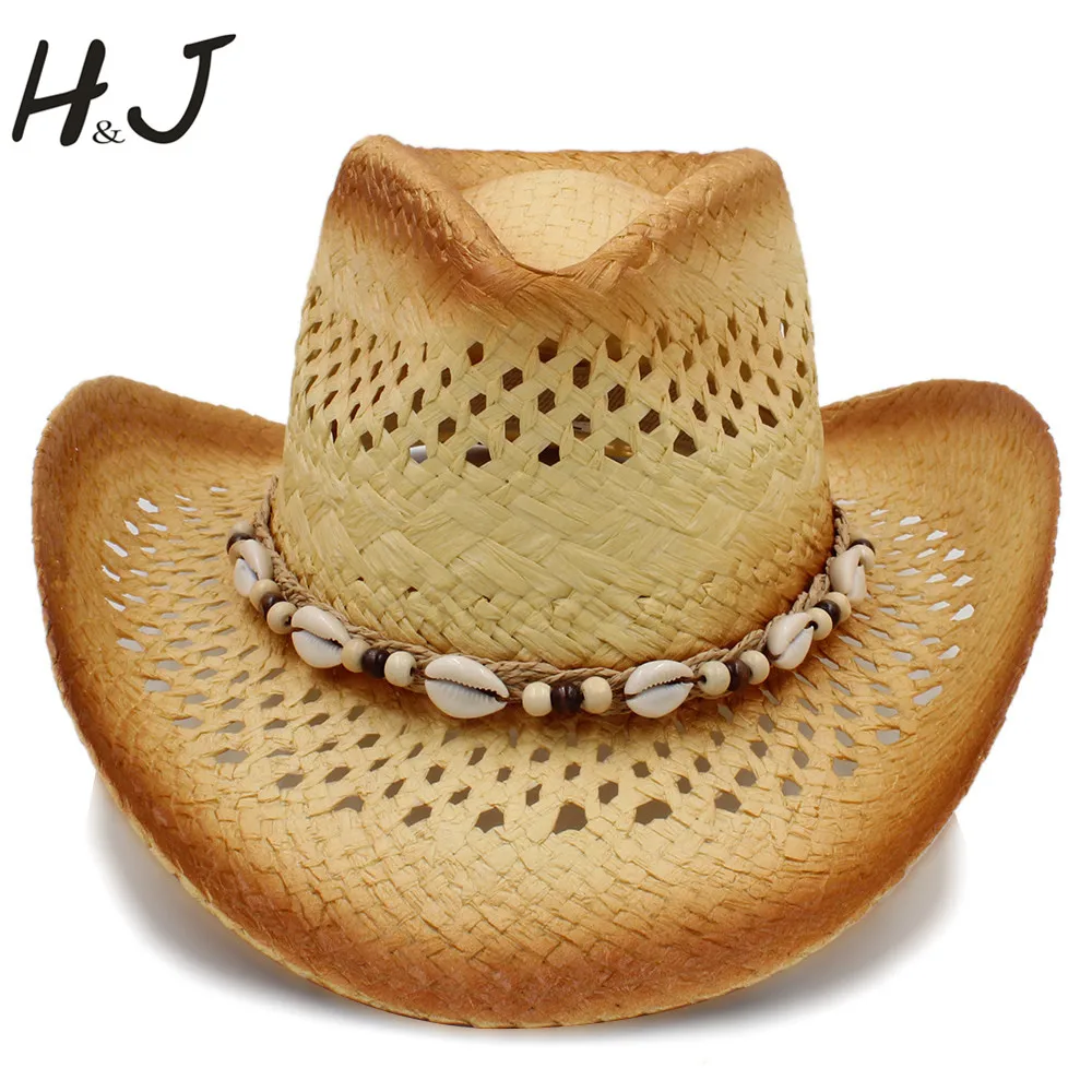 Handmade Weave Women Men Western Cowboy Hat With Punk Leather Band Lady