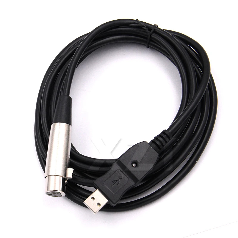 Black Cable Cord Adapter Microphone Link Guitar Parts Female to USB Male 3m 9ft Black Cable Cord Adapter Microphone Link Guitar Parts Female to USB Male 3m 9ft