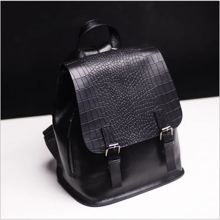 

Flug Katze Crocodile Pattern Women Genuine Leather Backpack Fashion Korean Style Leather Shoulder Bags School Backpacks