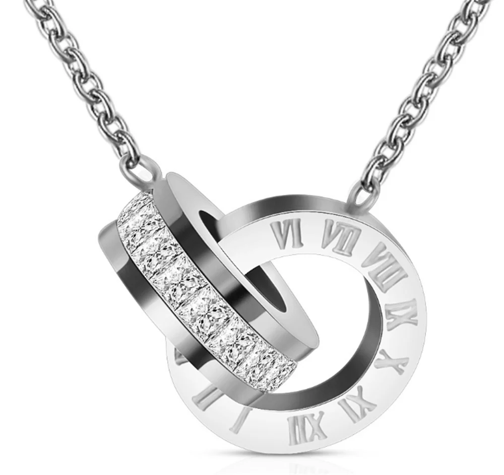 Роскошная золотая римская цифра, ожерелье с кристаллами, серьги для женщин, Свадебная вечеринка, нержавеющая сталь, женский ювелирный набор, подарочная коробка - Окраска металла: Silver Necklace