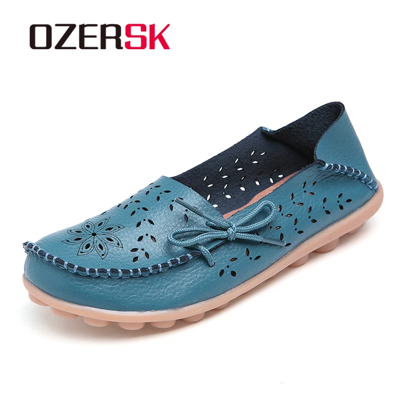 

OZERSK Brand Summer New Woman Flats Soft Leather Moccasins Ballerina Loafers Breathable Flats Casual Shoes Plus Size 34~44