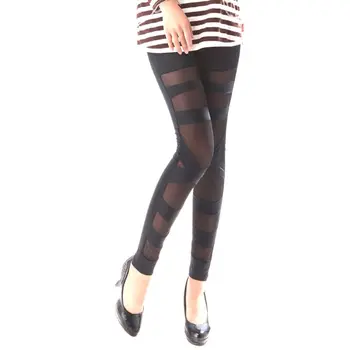 

Women Ladies Girls Sexy Leggings Punk Solid Color Bandage Mesh Black Legging