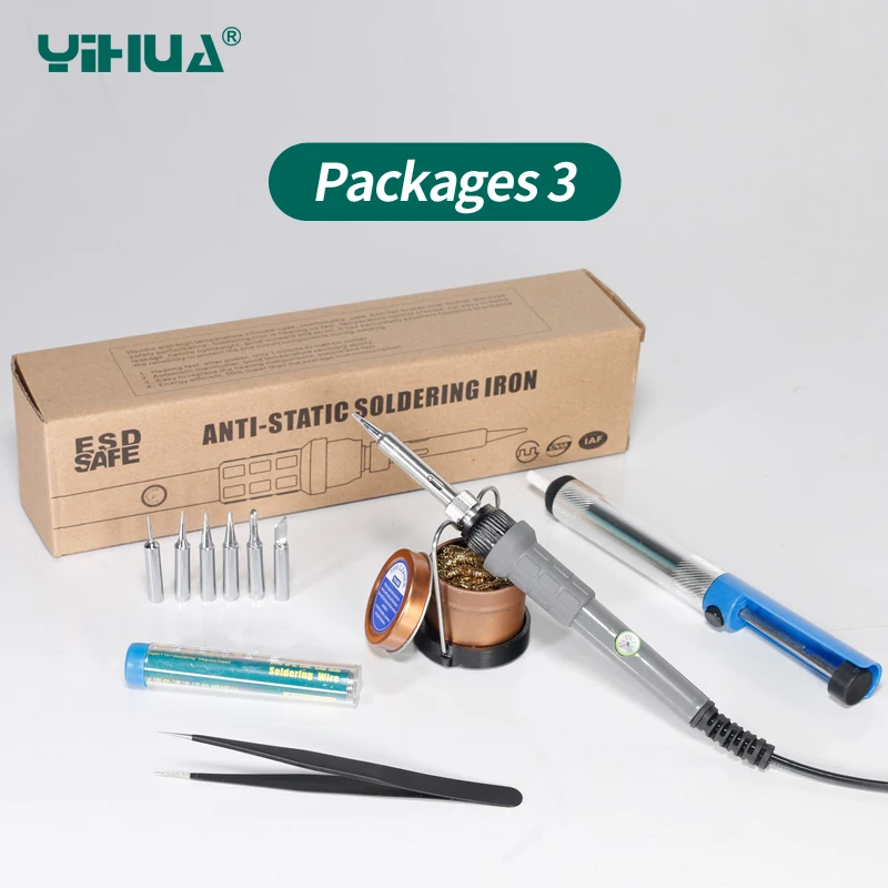 YIHUA 947-II  adjustable soldering iron  with 5 colors optional+portable screwdriver+solder wire+tips+mini soldering iron holder