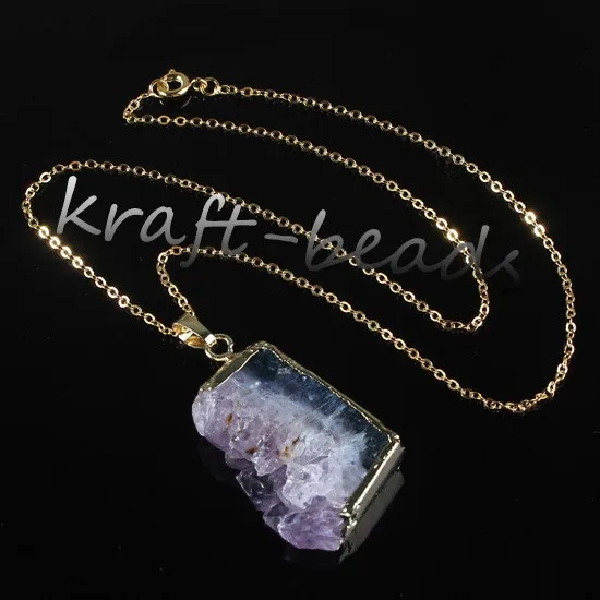 Natural Gnergy Gemstone~ Double Buckle Irregular Shape Pendant Natural Purple Amethysts Quartz Stone Necklace Fashion Jewelry 27 AA00409002313b