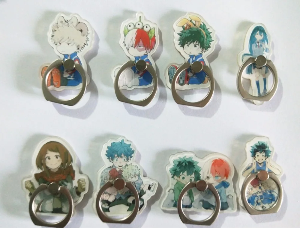 

8 Pcs/lot Anime My Hero Academia Finger Ring Mobile Phone Stand phone Holder Acrylic 360 Degree Ring Stent Toy gift