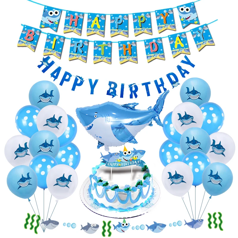 

Shark Birthday Party Decor Kid Baby Shark Banner Ocean Shark Latex Balloon Cake Topper Paper Flag Birthday Party Supplies