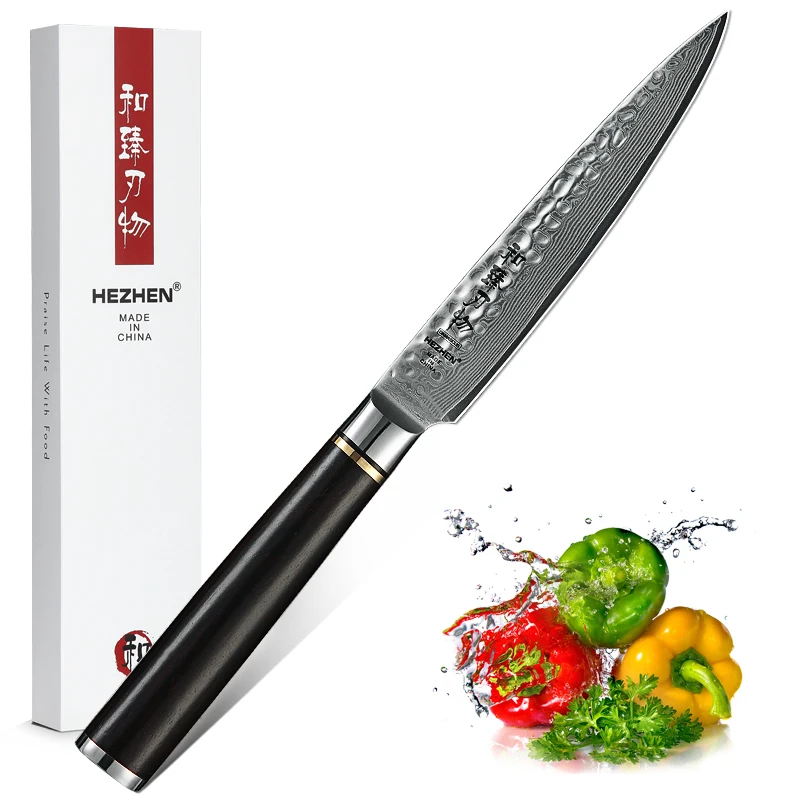 

HEZHEN 5 inch Utility Knife VG10 Kitchen Knives Japanese Style Slicing Fruit Knives Damascus Steel Newarrive with Ebony Handle