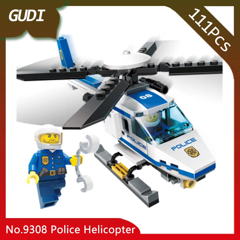 

GUDI 9308 111pcs City Series The Police Helicopter Model Building Blocks Set Bricks Children Compatible with Legoings