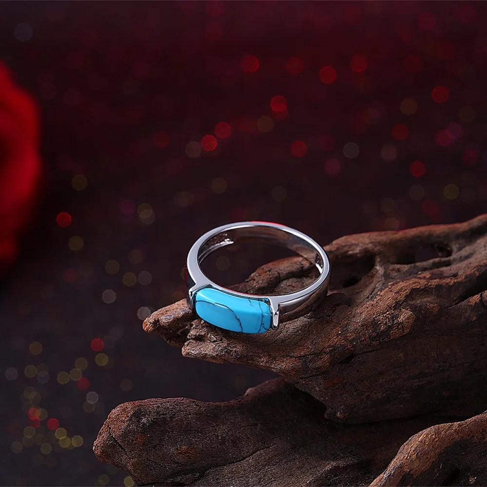 DK ювелирное красивое серебряное бирюзовое инкрустированное женское кольцо Размер 6-9 бирюзовое кольцо Высокая мода кольцо аутентичный корейский стиль