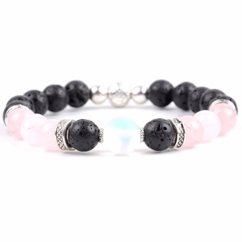 Drop Shipping Natural Stone Black Lava Rose Quartzs Beaded bracelets For Women Men Handmade Jewelry Gifts Fashion Jewelry