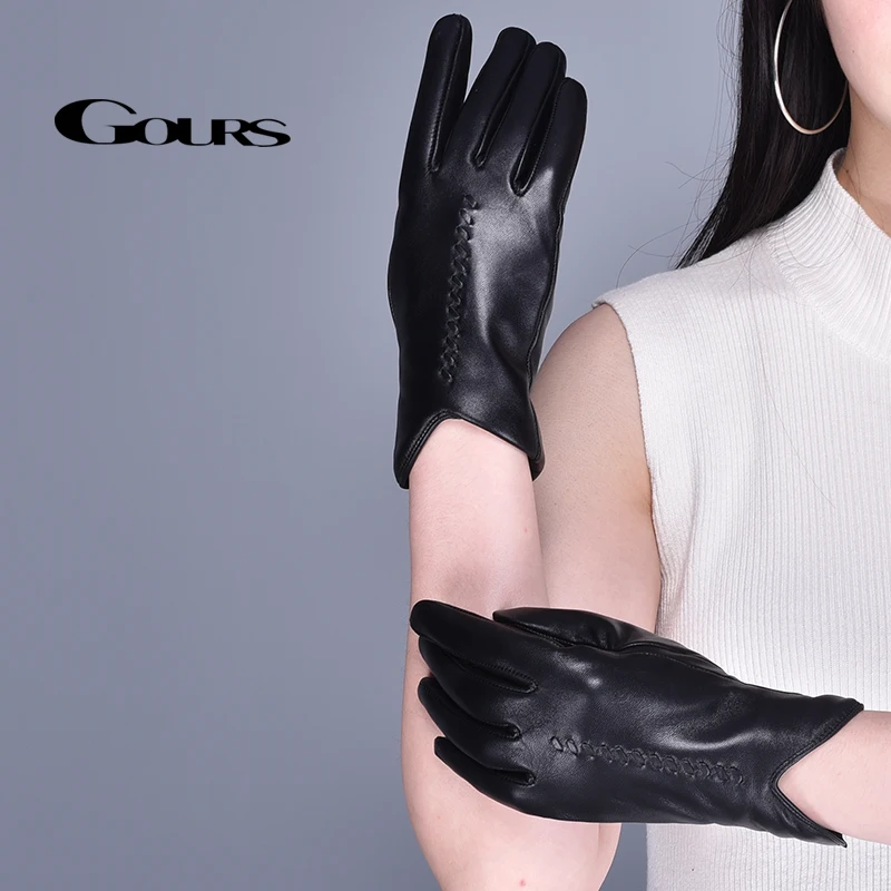

Gours Women's Genuine Leather Gloves Black Real Sheepskin Touch Screen Gloves Winter Thick Warm Fashion Brand Mittens New GSL078
