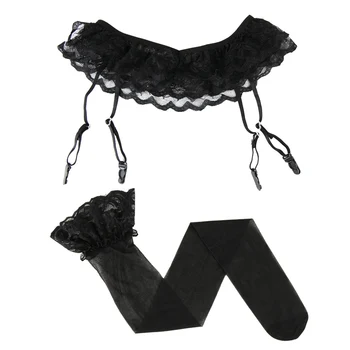 

1 Set 2020 Fashion Women Sexy Lace Soft Top Thigh-Highs Stockings + Suspender Garter Belt Summer Ladies Black Solid Stocking Set