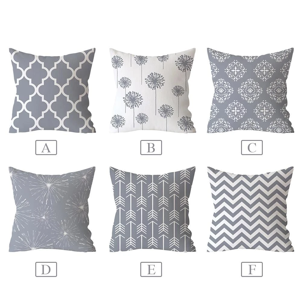 18" GREY GEOMETRIC POLYESTER CUSHION COVER PILLOW CASE WAIST THROW SOFA DECOR 18" GREY GEOMETRIC POLYESTER CUSHION COVER PILLOW CASE WAIST THROW SOFA DECOR