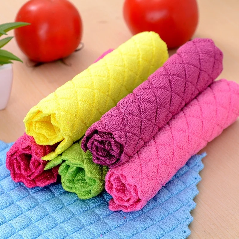 2 pcs Bamboo Fiber Dish Cloth Washing Towel Absorbent Kitchen Cleaning