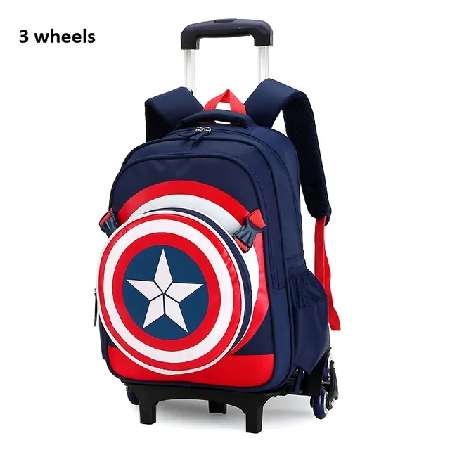 3 wheels dark blue Горячая подъем лестницы Капитан Америка багаж 3D ребенок мультфильм школьные сумки, студенческие сумки на колёсиках чемодан детей путешествия рюкзак подарок - Цвет: 3 wheels dark blue