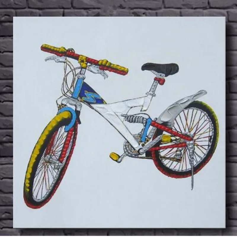 

Hand Painted Abstract Cartoon Oil Paintings on Canvas Modern Home Decor Wall Art Large Painting Knife Colorful Bicycle Pictures