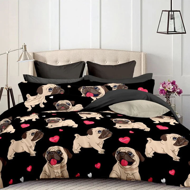 

High Quality Bulldog Set Of Three Bedding Sets Bed Sheet Duvet Cover Pillowcase Set Bed Cartoon Colorful Printing