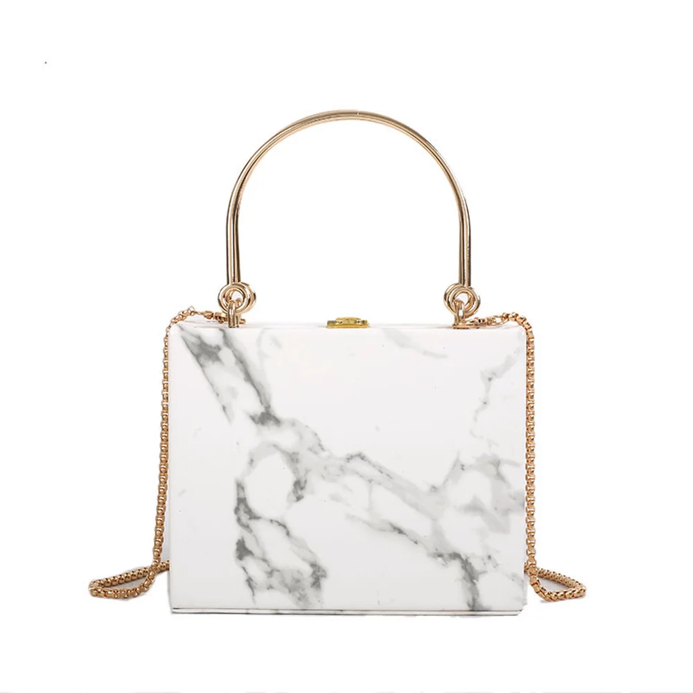 

2018 New Women Simple Fashion Temperament Marble Hand-held Single Shoulder Chain Bags Lady Pure Color Acrylic Small Flap Bags