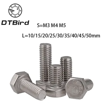 

50pcs/lot DIN933 Ta2 M3 M4 M5 Hex Bolts Stainless Steel Screw Hot Sale New Style High Quality 2017