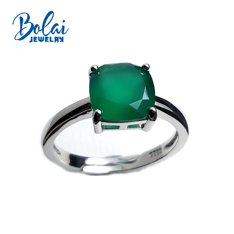 Bolaijewelry природный зеленый агат элегантное кольцо из серебра 925 пробы хорошее