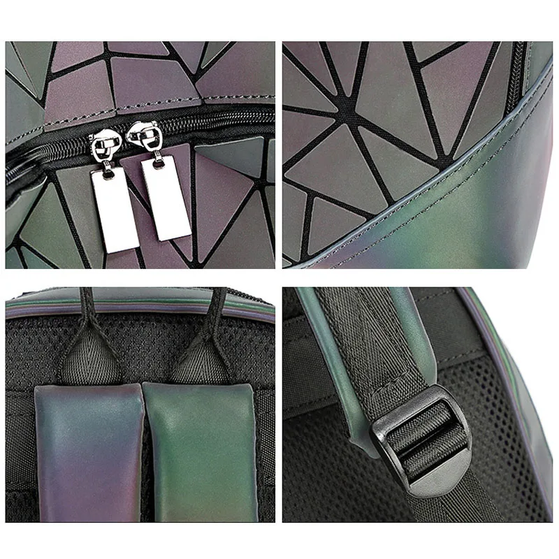 New Women Luminous Backpacks Fashion Girl Daily Backpack School Female Geometry Folding Bao Bag Travel Bagpack Mochila|Рюкзаки| |