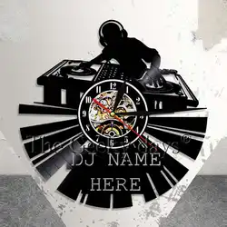 DJ Виниловая пластинка часы пользовательские современные настенные часы персонализированные DJ имя на часы DJ стены Книги по искусству