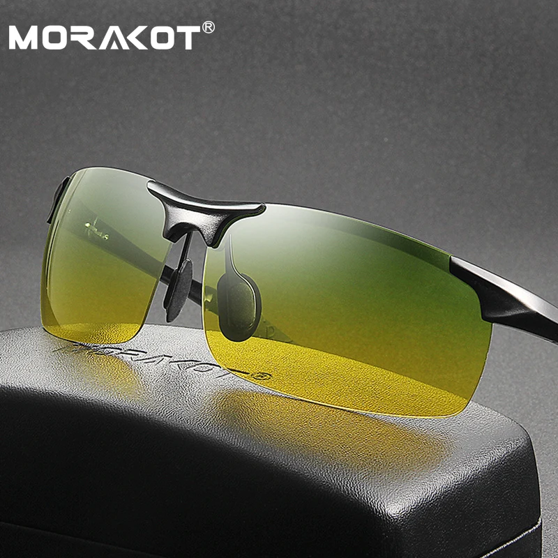 

MORAKOT Mens Polarized Day Night Dual-use Driving Sunglasses UV400 Sport Driving Goggles Night Vision Anti-Glare Glasses P003218