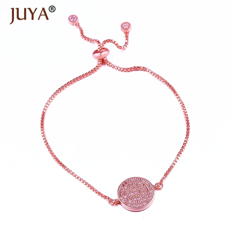 Браслет из розового золота женские модные ювелирные изделия микро проложить AAA циркон горный хрусталь Круглый талисман Кулон Регулируемая цепочка женские браслеты