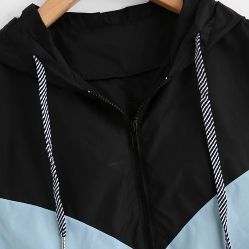 JAYCOSIN женское повседневное спортивное пальто на молнии с длинным рукавом и карманами, разноцветная ветровка с капюшоном, пальто 723W