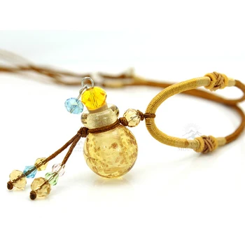 

Handmade Gourd Glass Mini Perfume Pendant Necklace Empty Color Essential Oil Bottle Wish Bottles Lady Jewerly 10pcs/lot JY012