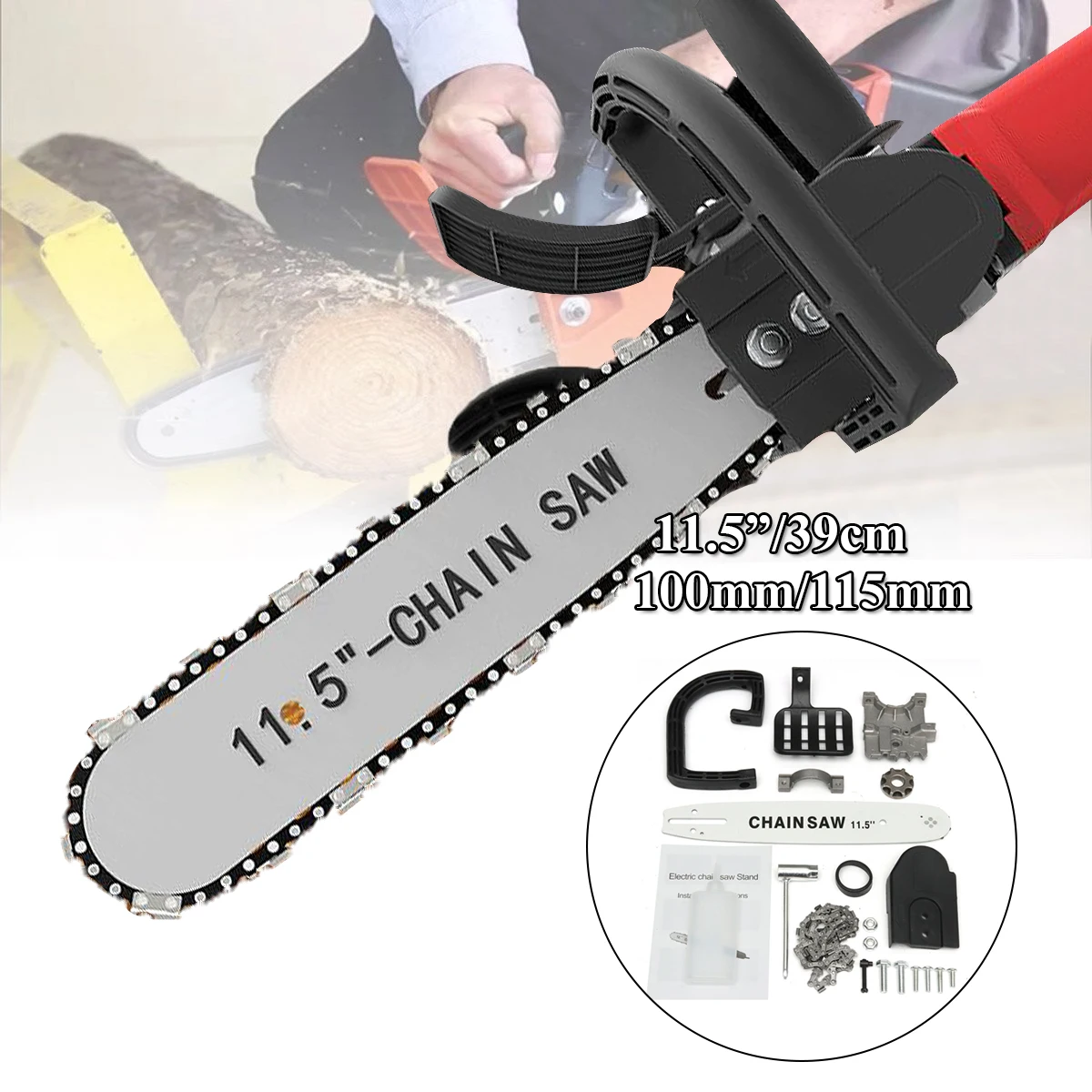 Us 25 99 15 Off 11 5inch Electric Chain Saw For Diy Angle Grinder Modified Electric Saw Machine Universal 110mm 115mm Angle Grinder Chain Saw In