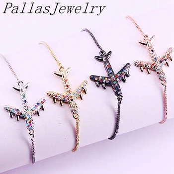 

10Pcs New Fashion Rainbow CZ Colorful Zirconia Plane Connector Adjusted Link Chain Bracelets