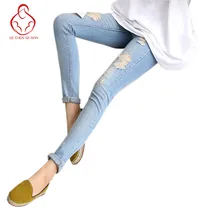 2017 printemps nouveau neuf-trou doux élastique De Maternité Pantalon Enceintes denim pantalon pieds soins de femmes enceintes ventre de femme enceinte pantalon