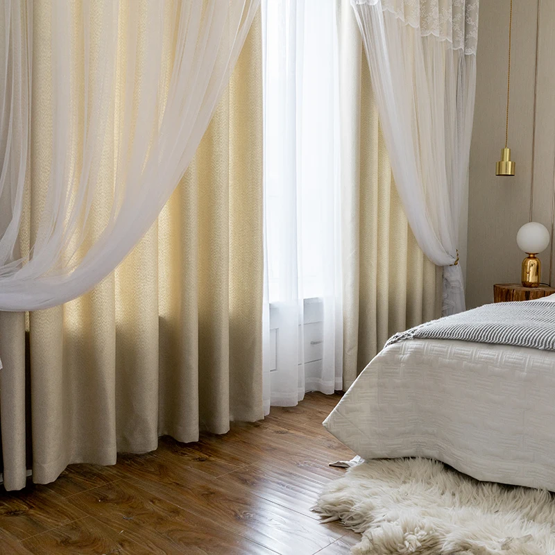 Затемненные занавески с кружевом для гостиной, двухслойные элегантные белые кружевные занавески для спальни и женщин