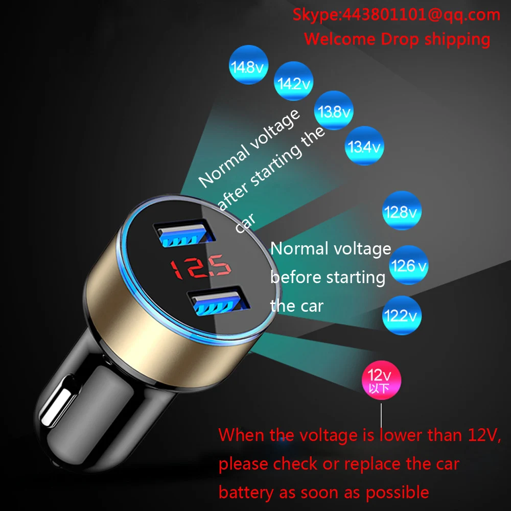 3.1A Dual USB Car Charger 2 Port LCD Display Socket Universal Mobile Phone Aluminum Car-Charger for Xiaomi Samsung iPhone 11 Pro
