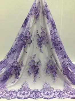 

Purple High Quality African Lace Fabric With Rhinestones For Wedding 2019 French Embroidered Mesh Lace Fabric Guipure Cord Lace