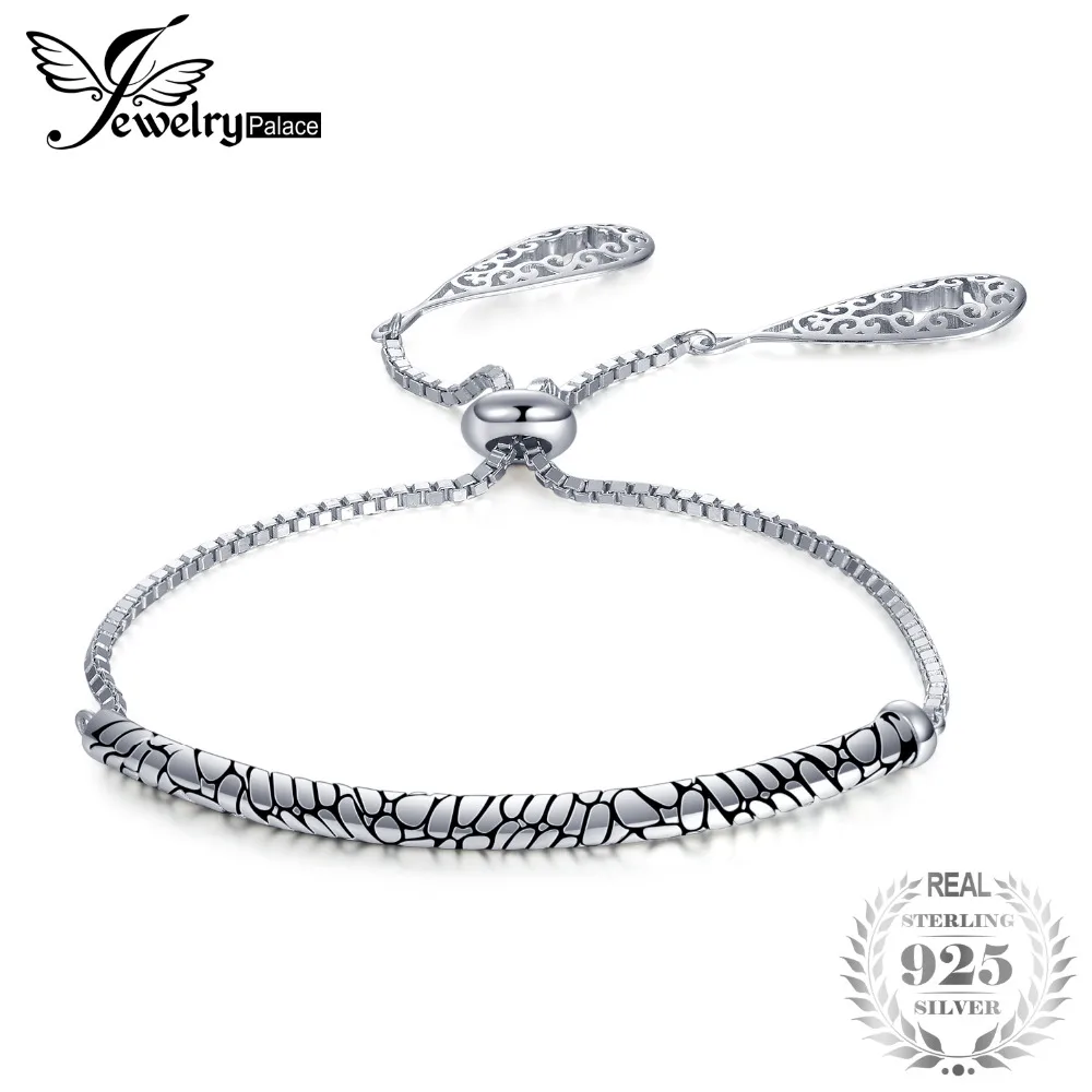 

JewelryPalace Auspicious Cloud Engraved Black Enamel Cobble Stone Walkway 925 Sterling Silver Adjustable Bangle Bracelet