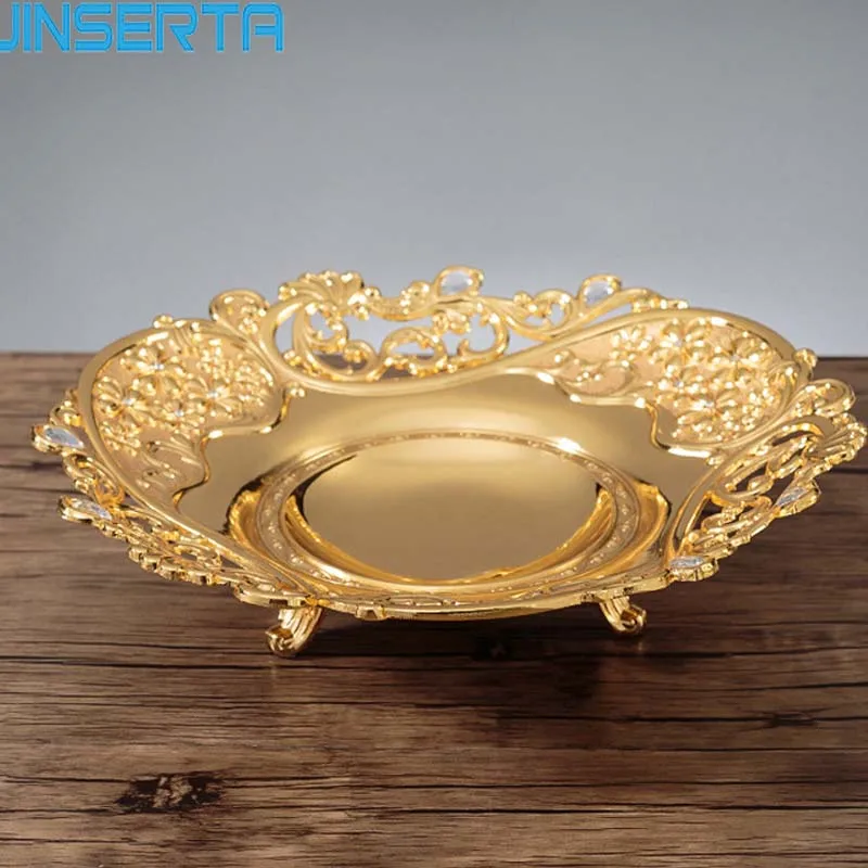 

JINSERTA Metal Storage Tray Jewelry Display Plate Luxury Dessert Fruit Cake Snack Plate for Home Party Wedding Bar KTV Decor