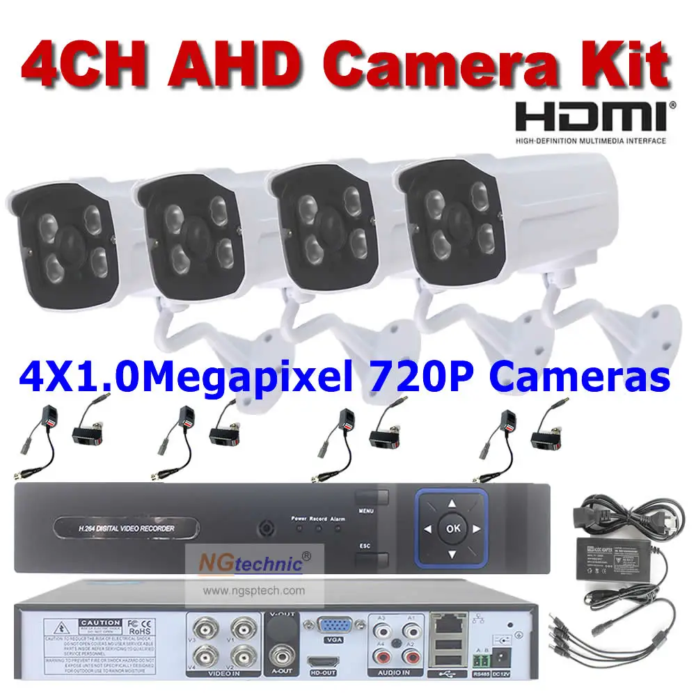 Full HD 720P outdoor Waterproof Array Leds IR Night vision 1.0MP AHD Camera and 4ch Motion detect DVR NVR AHD Security system