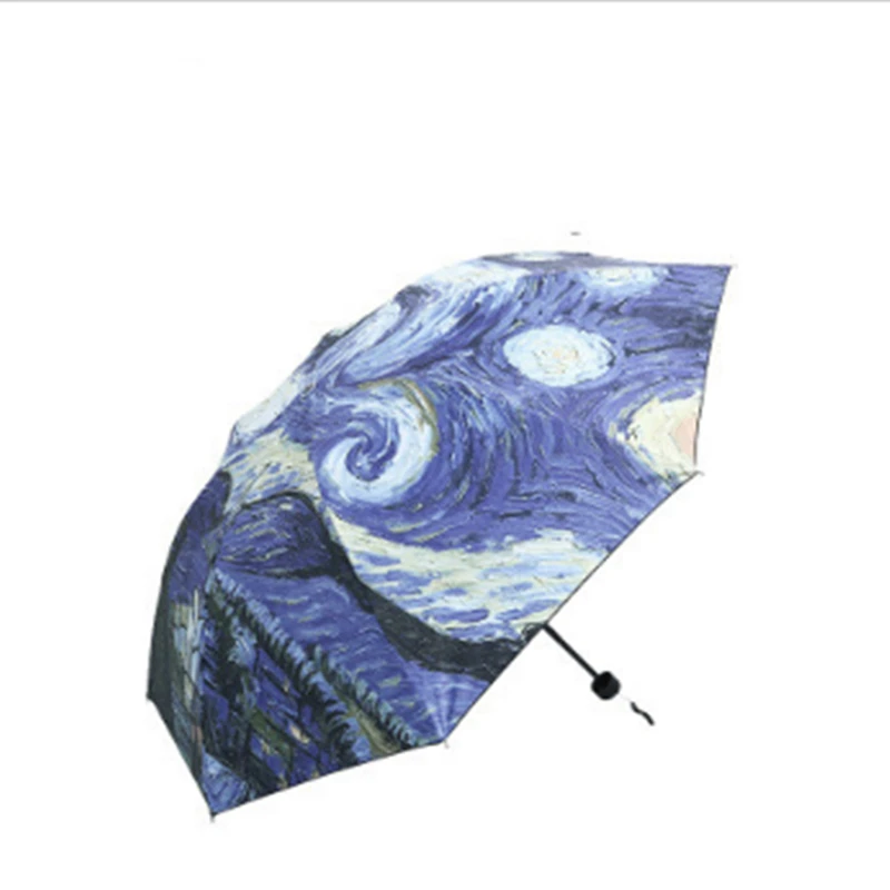 

New Sunny and Rainy Umbrella Folding Umbrella Sun Protection Anti UV Parasol Windproof Men and Women Van Gogh abstract style