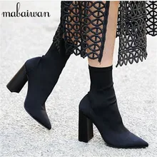 2017 neue Platz Ferse Stoff Frauen Botas Socke Knöchel stiefel Schwarz Grün High Heel Schuhe Frau Botines Mujer Frauen pumpen