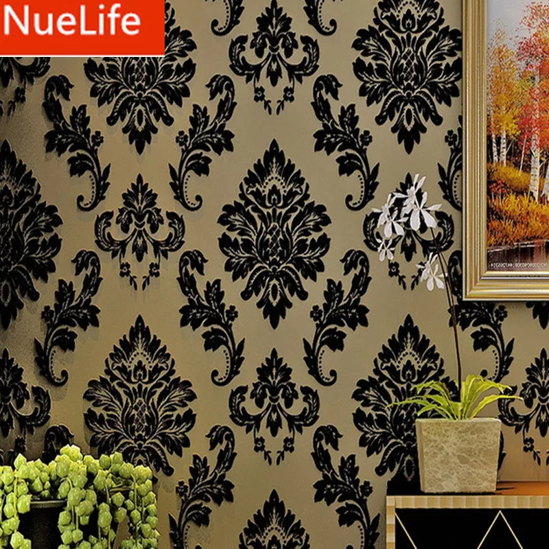 

0.53x10m Brown Damask flower Patterned Non-woven Wallpaper Living Room Bedroom Restaurant Shop TV Background Wallpaper