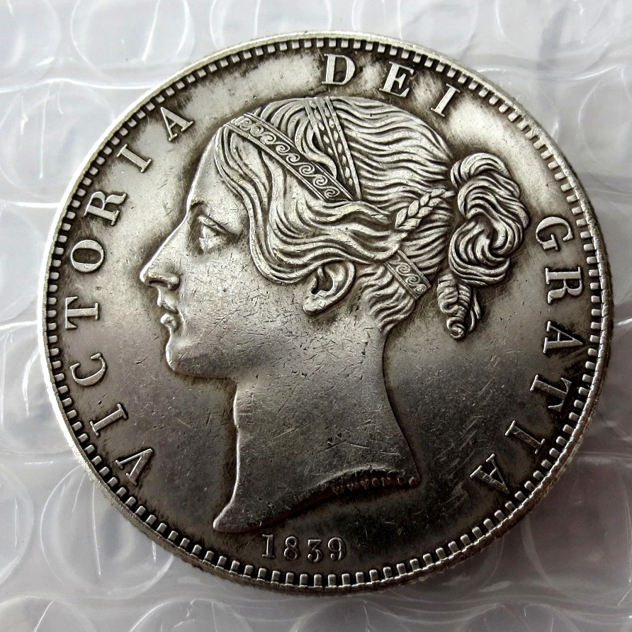 

1839 Queen Victoria Young Head Silver Crown Coin - Great Britain Silver Plated Copy Coins