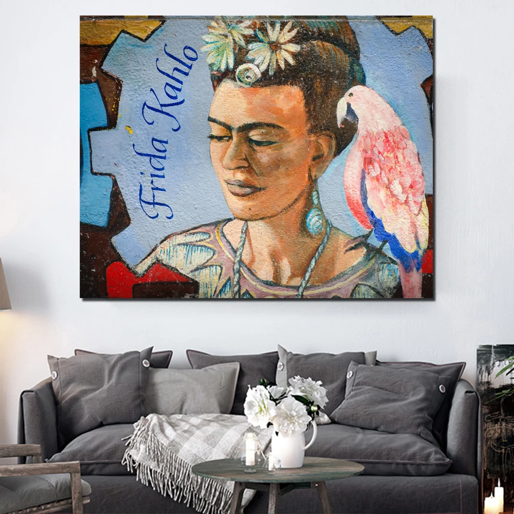 

Parrot With Frida Wallpaper Canvas Painting Print Living Room Home Decoration Modern Wall Art Painting Posters Picture Framework